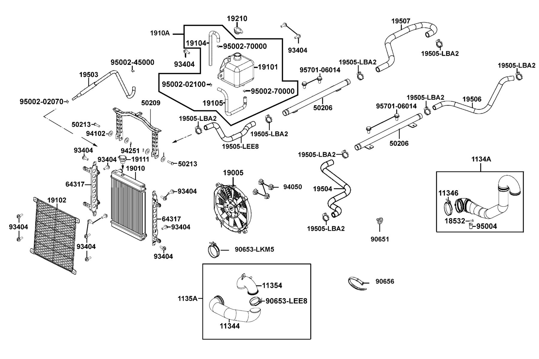 UXV 700i TURF (2017~) Radiator parts diagram