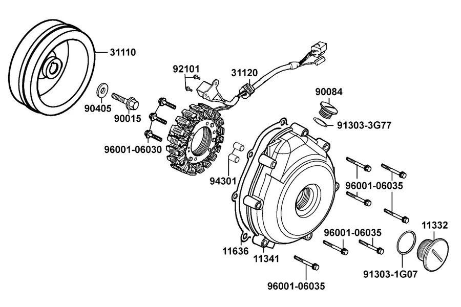 E08 Left Crankcase Cover parts diagram