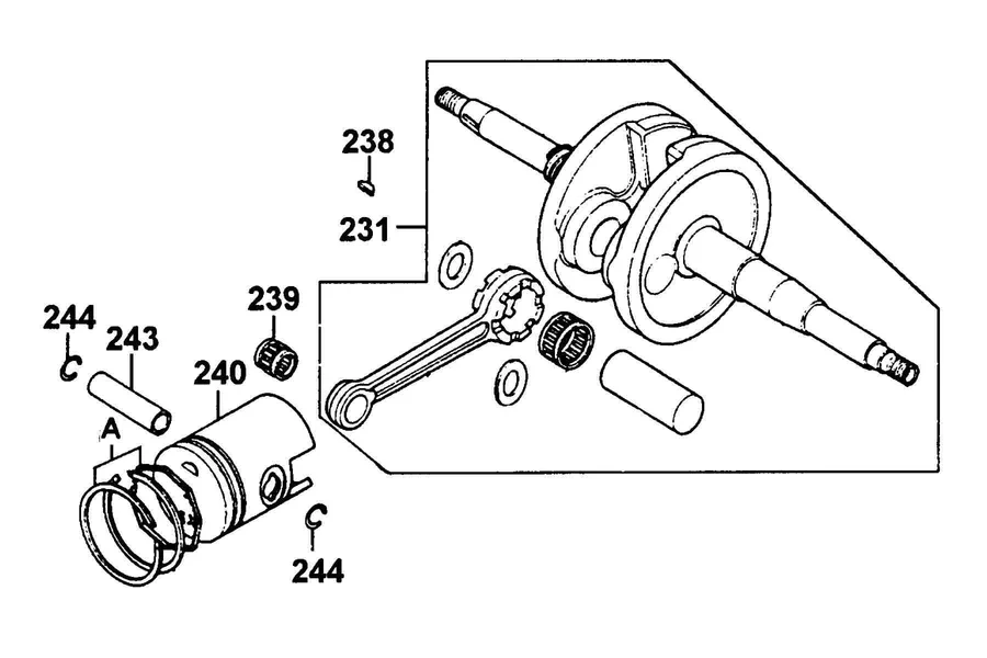 E10 Crankshaft and Piston parts diagram
