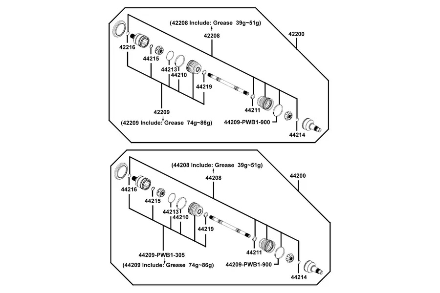 F22 Separated Parts Of Halfshaft parts diagram