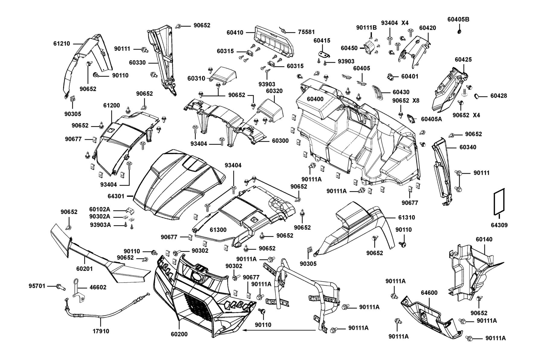 UXV(2022) Fender Front parts diagram