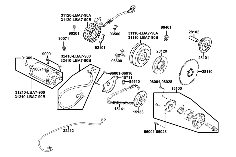 E06 Starting Motor and Generator parts diagram