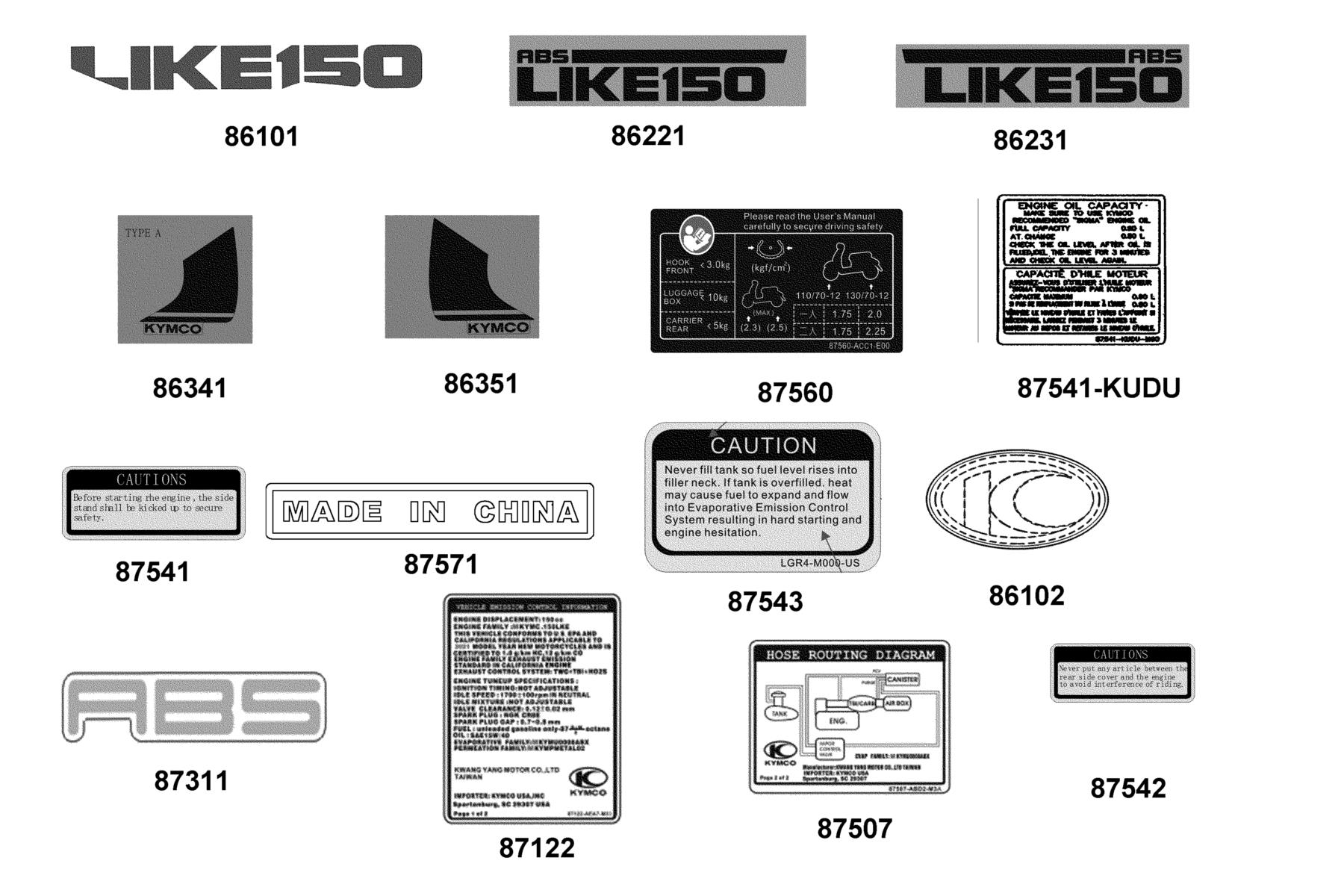 Like 150i ABS (2021) Emblem ● Stripe parts diagram