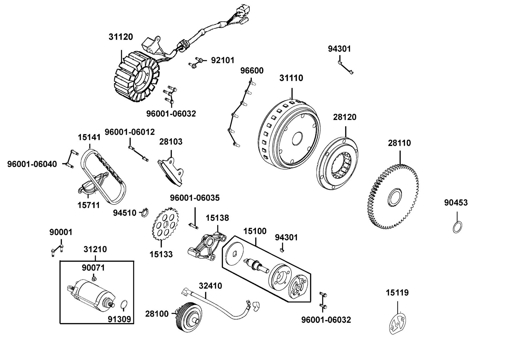 UXV 700i TURF (2017~) Starting Motor ● Generator parts diagram