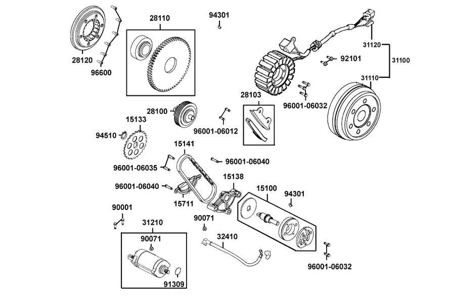 E06 Starting Motor and Generator parts diagram