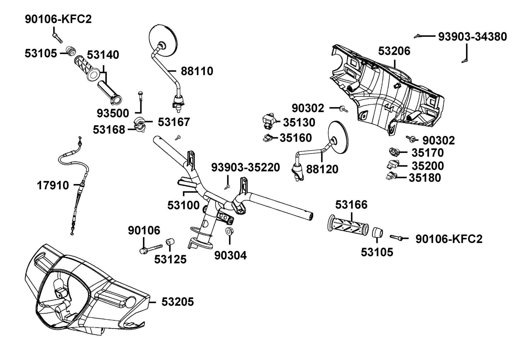 LIKE(2019~) Handle Steering ● Handle Cover parts diagram