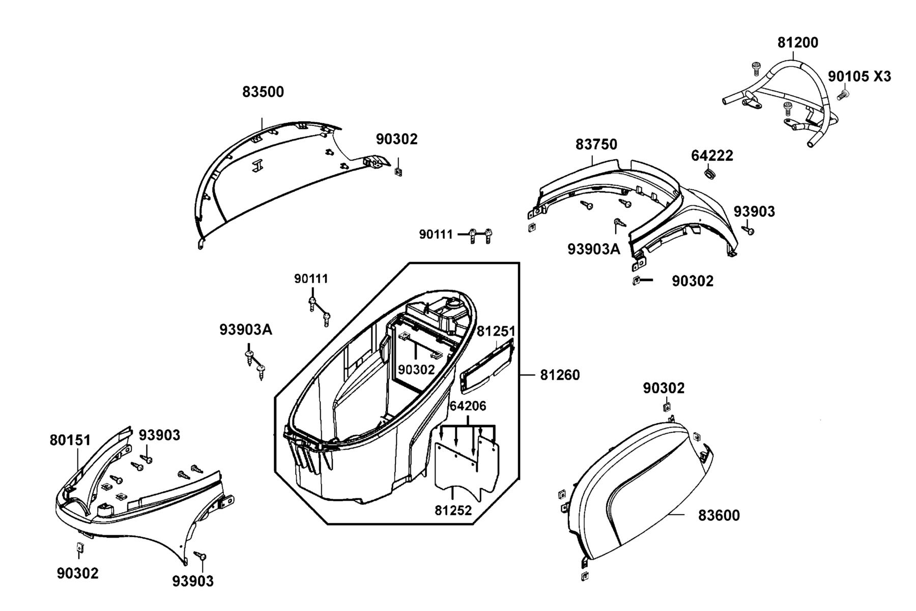 COMPAGNO 110i (2016~) Body Cover●Luggage Box parts diagram