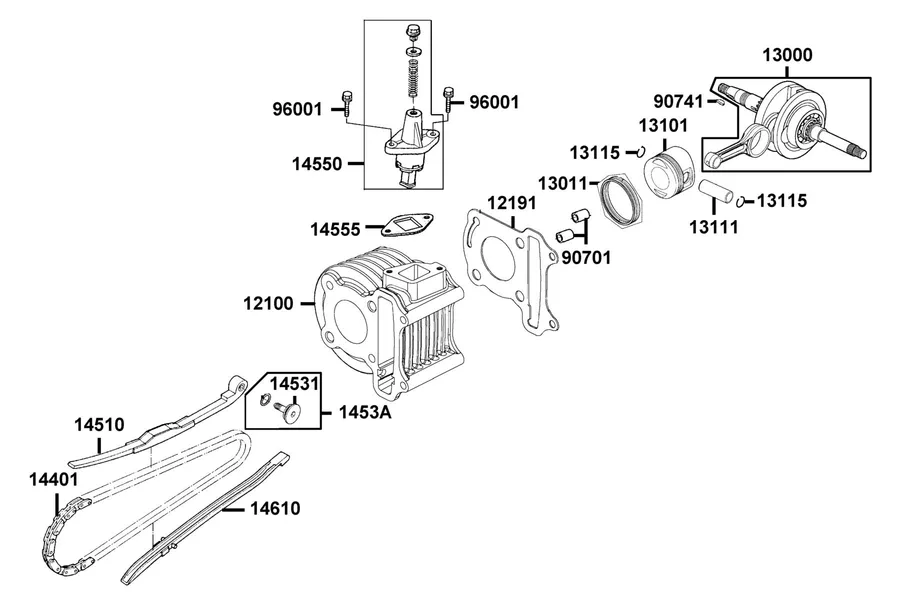 E03 Cylinder, Piston and Crankshaft parts diagram