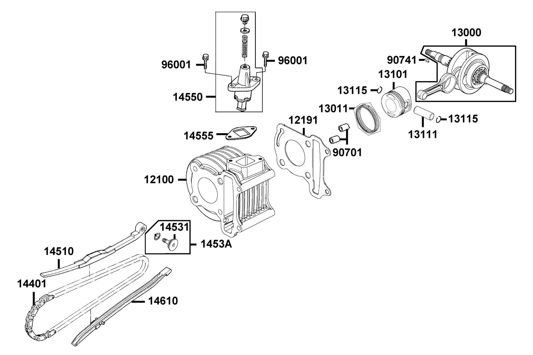 KYMCO Agility 50 (2012) Cylinder, Piston and Crankshaft parts diagram
