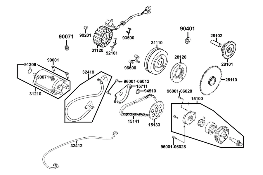 E06 Starting Motor and Generator parts diagram