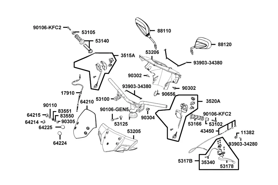 F03 Handle Steering and Handle Cover parts diagram