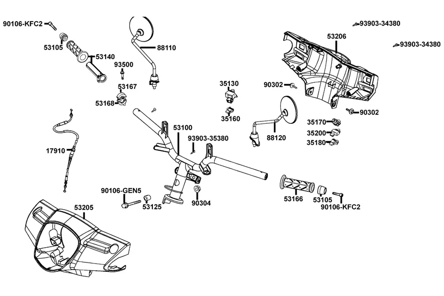 F03 Handle Steering and Handle Cover parts diagram