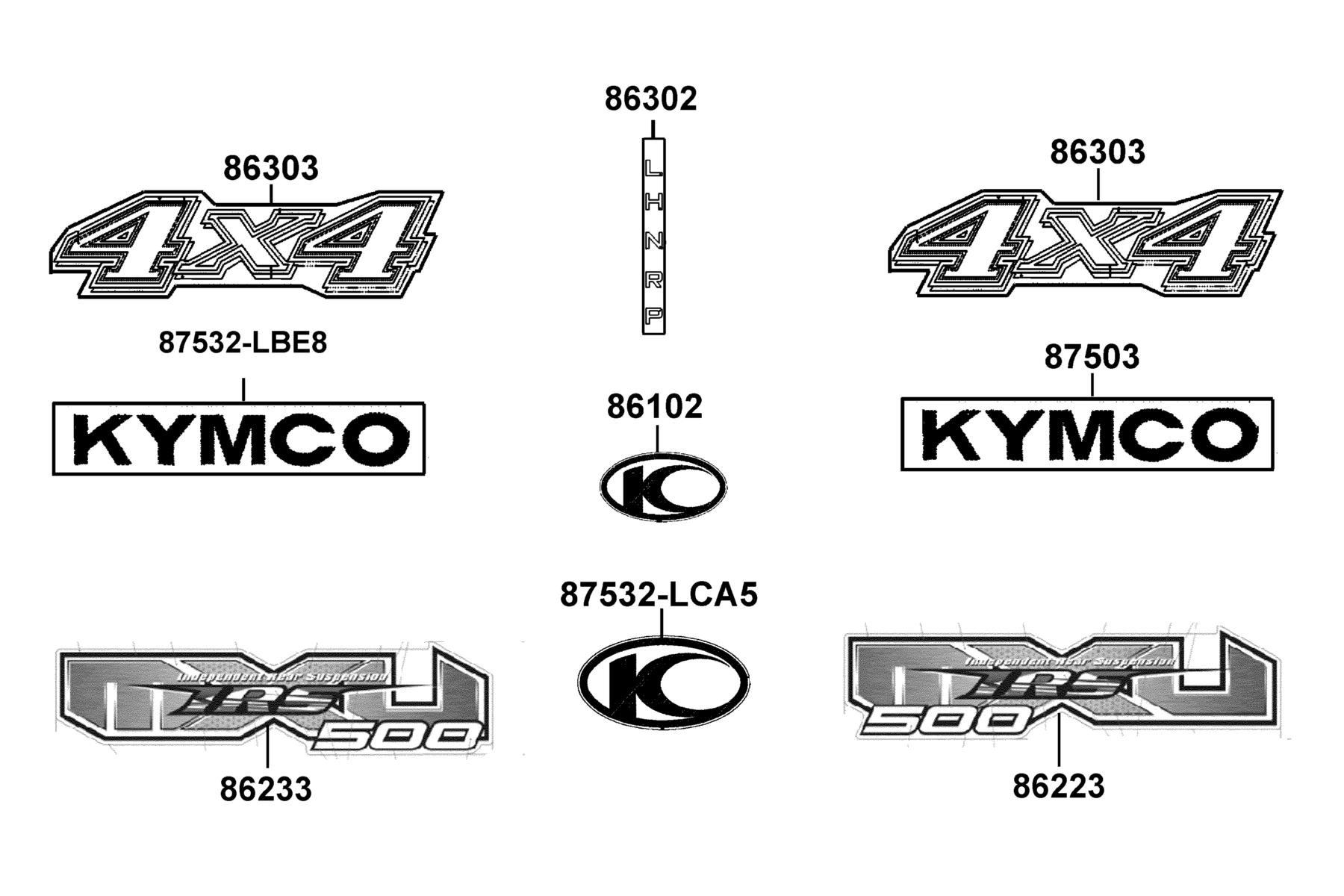 KYMCO MXU 501cc (4x4/IRS) (2014+) Emblem and Stripe parts diagram