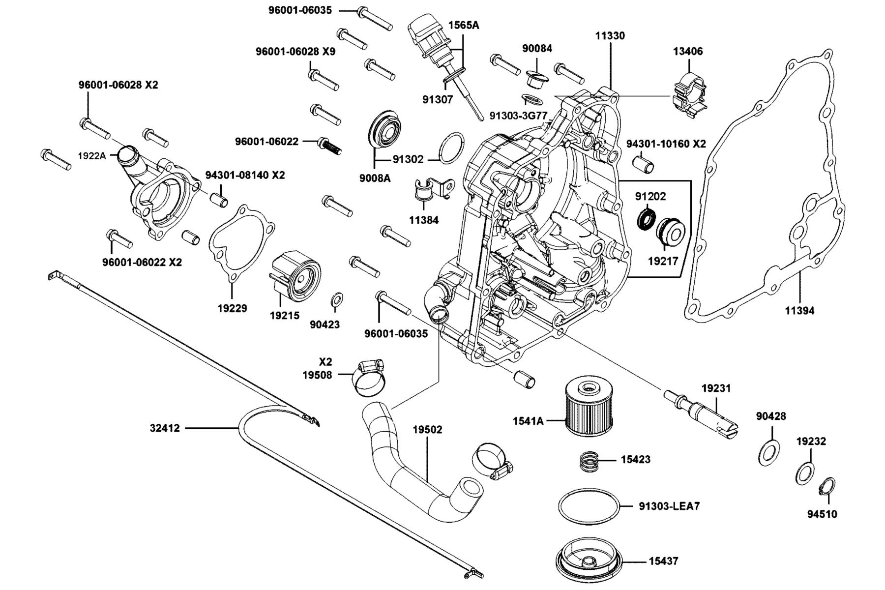 DOWNTOWN GT 350 Right Crankcase Cover ● Water Pump parts diagram
