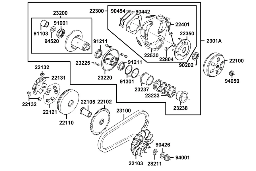 E05 Driven Pulley parts diagram