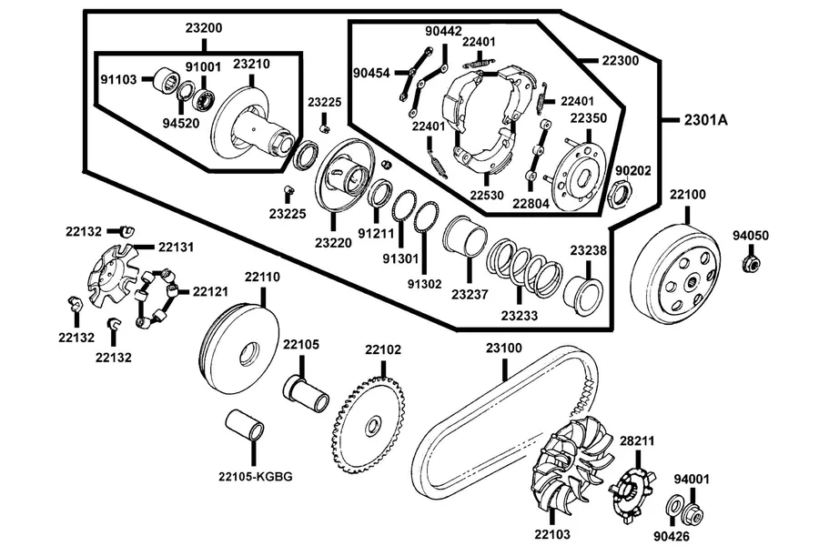E06 Driven Pulley parts diagram