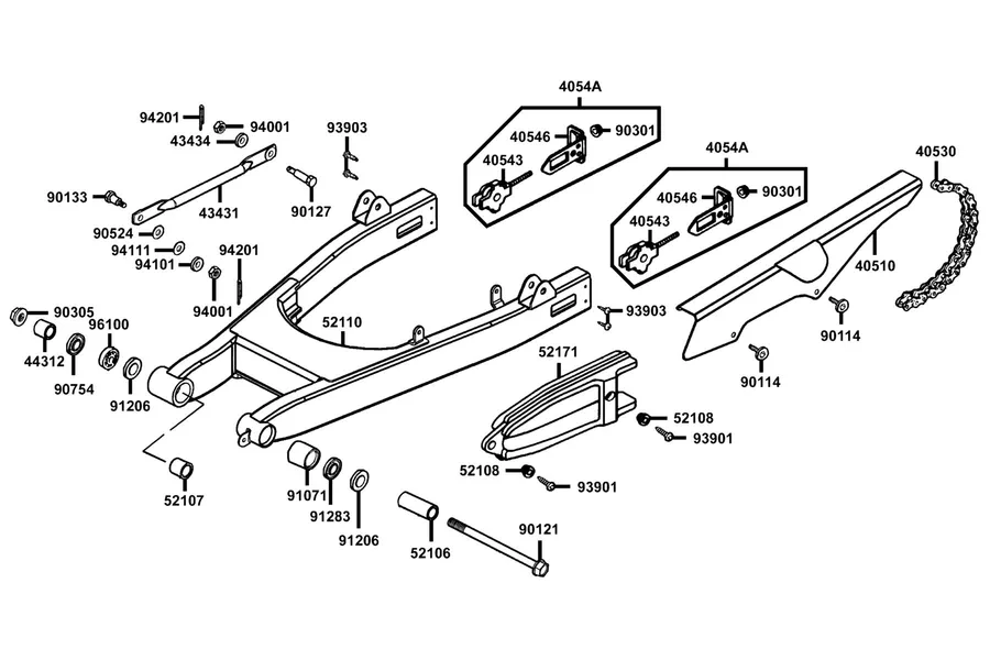 F21 Rear Fork and Chain Cover parts diagram