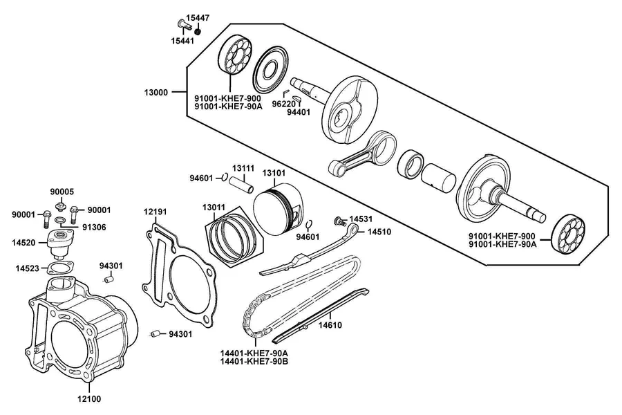 E03 Cylinder, Piston and Crankshaft parts diagram