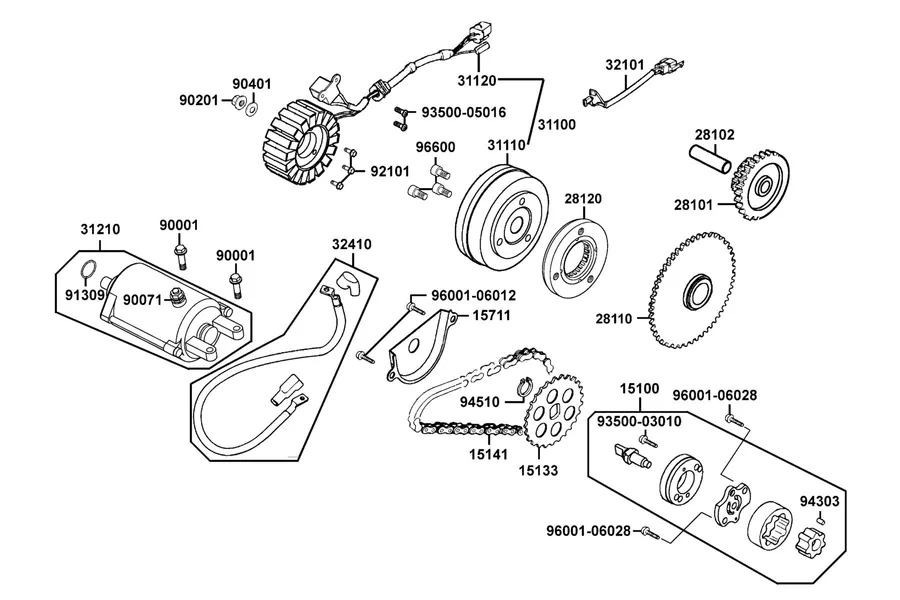 E06 Starting Motor and Generator parts diagram