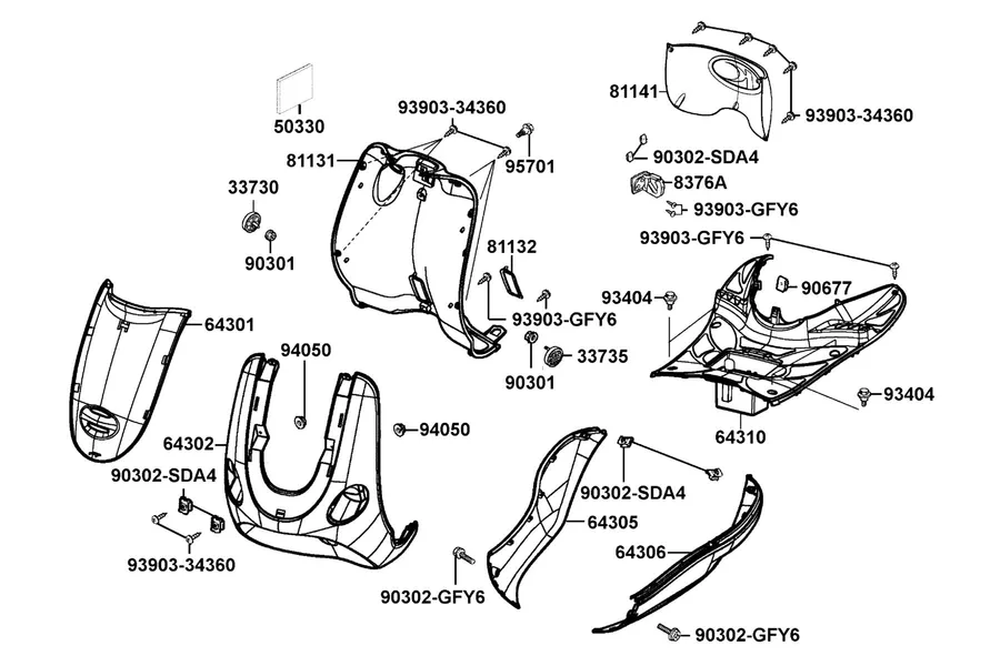 F05 Front Cover and Floor Panel parts diagram
