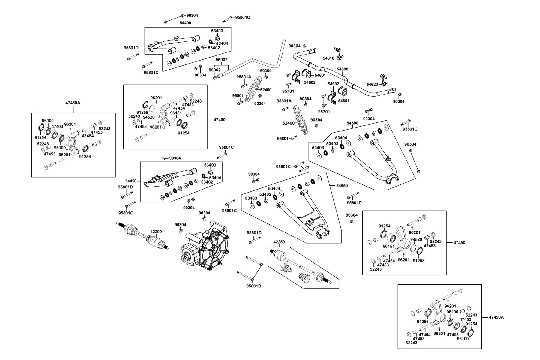 KYMCO UXV 500 (2009-2010) Cushion and Right Arm Rr Swing parts diagram