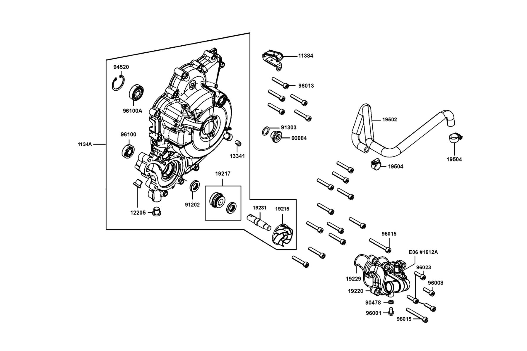 AK550 Left Side Cover●Water Pump parts diagram