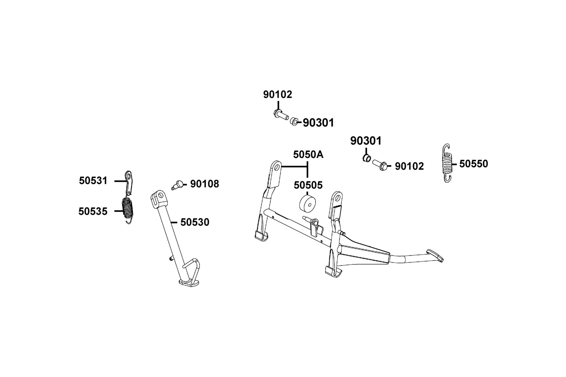 LIKE(2)50(2019~) Stand ● Kick Starter Arm parts diagram