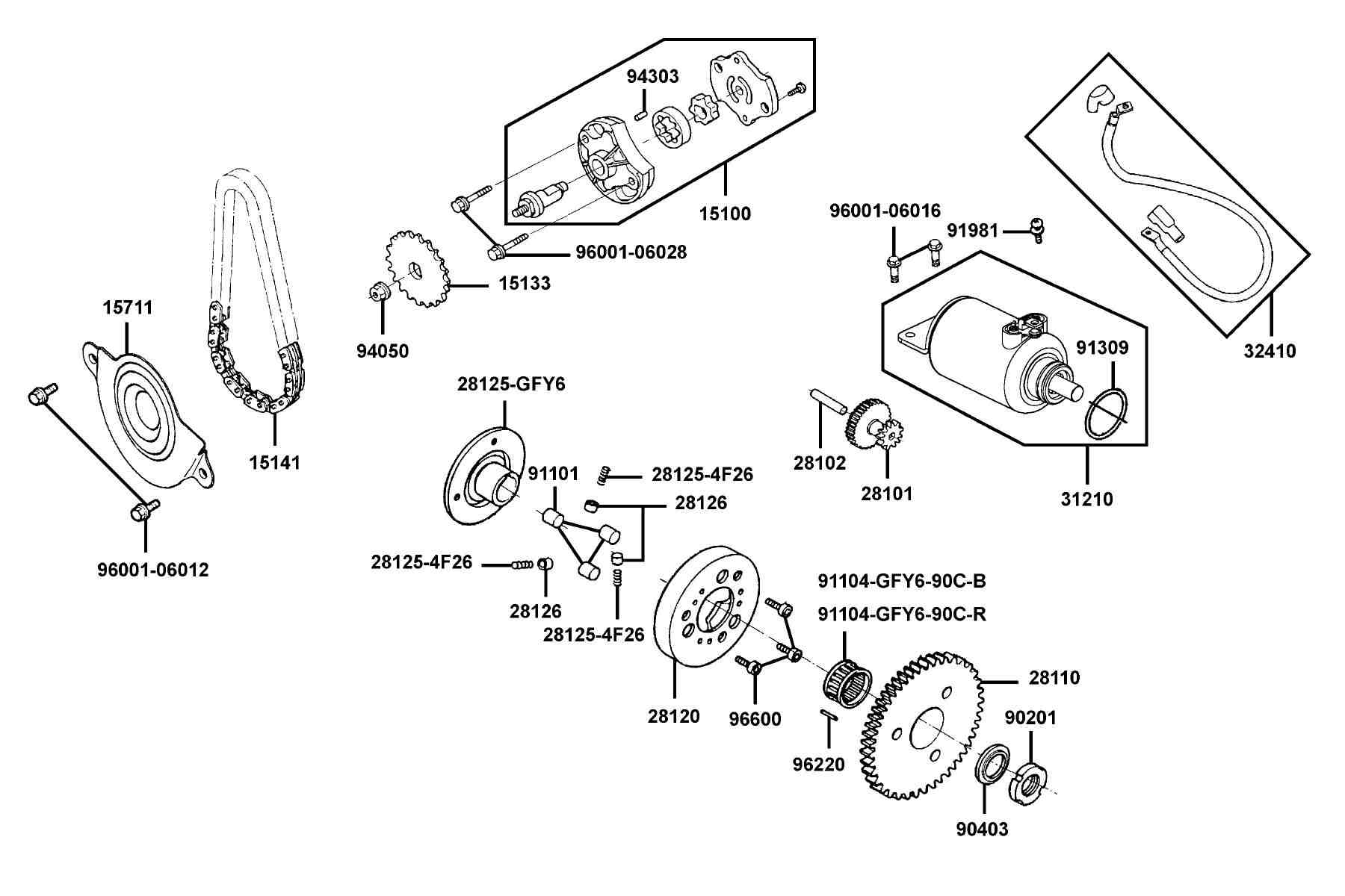 KYMCO MXU 150 (2009) Starting Motor parts diagram