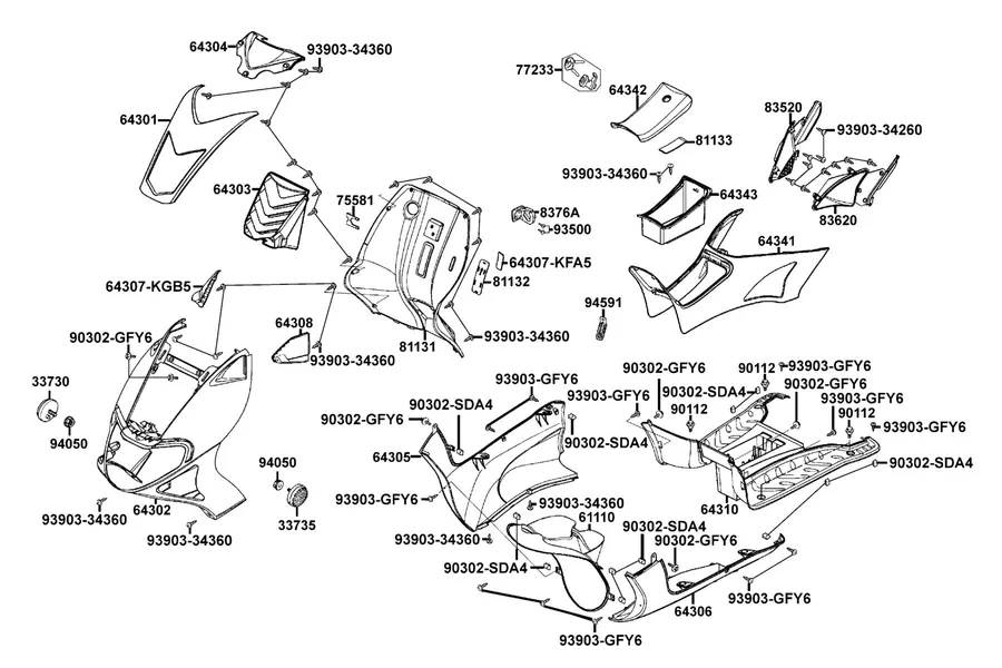 F05 Front Cover and Floor Panel parts diagram