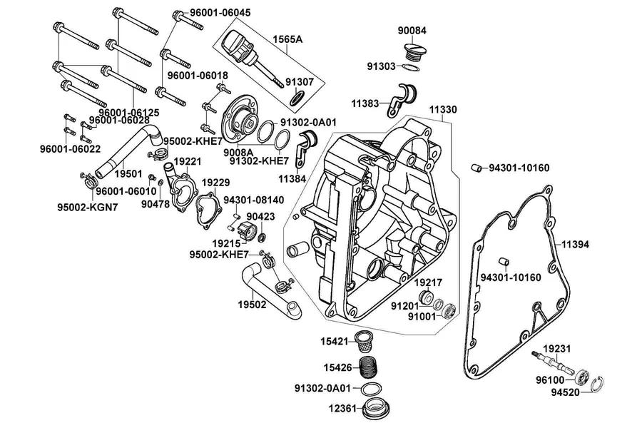 E04 Right Crankcase Cover and Water Pump parts diagram