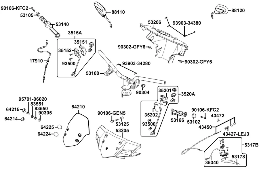 F03 Handle Steering and Handle Cover parts diagram