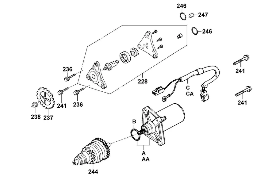E07 Starting Motor and Oil Pump parts diagram