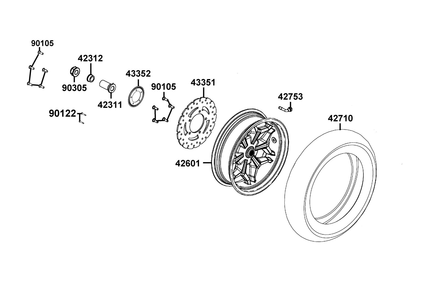 X-Town 300i ABS (2021) Rear Wheel parts diagram