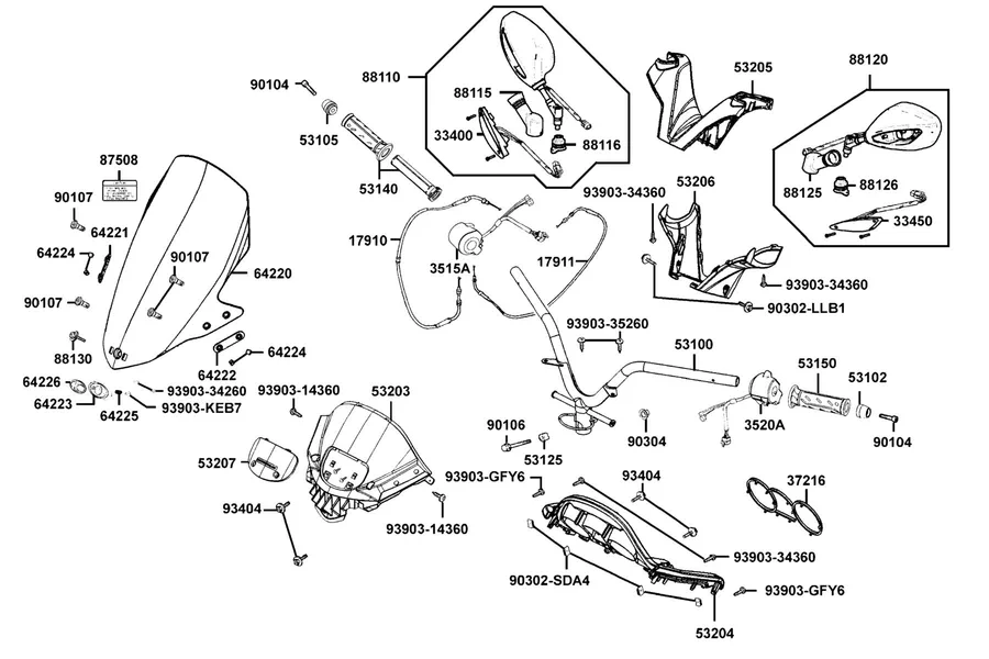 F03 Handle Steering parts diagram