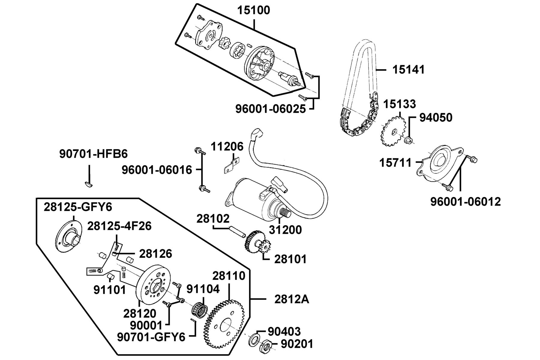 LIKE 200(2010~) Starting Motor ● Oil Pump parts diagram