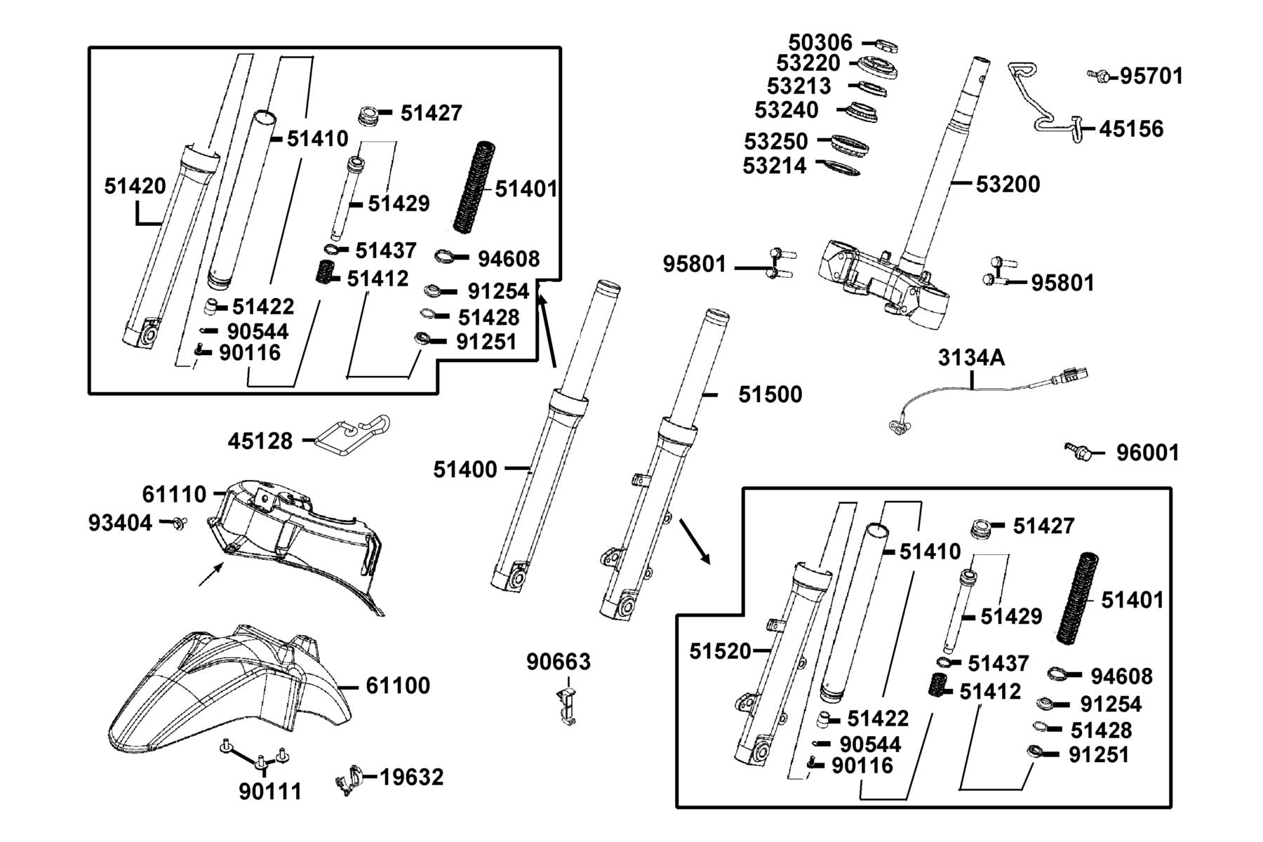 People S 150i ABS(2022) Stem Steering ● Front Cushion parts diagram