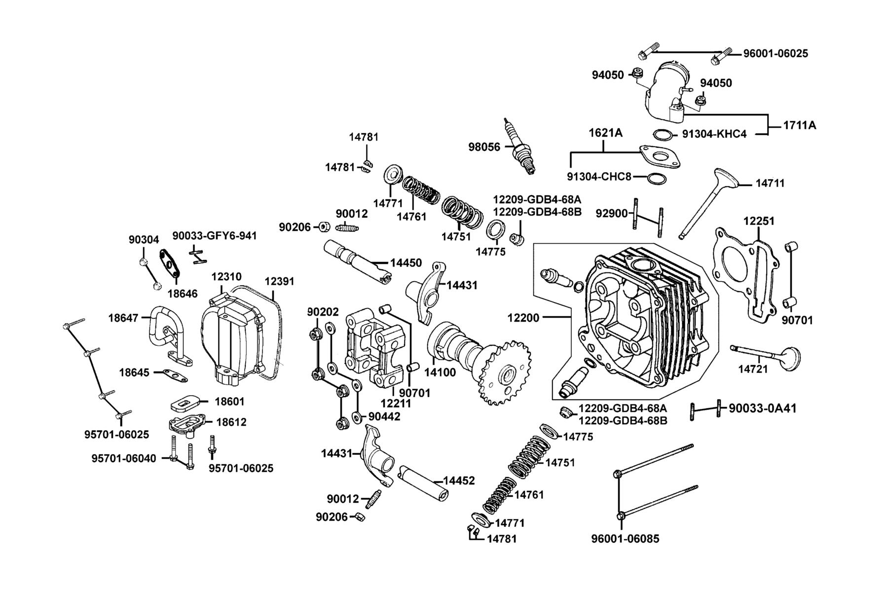 KYMCO Mongoose 70 2008 Cylinder Head Cover and Cylinder Head parts diagram