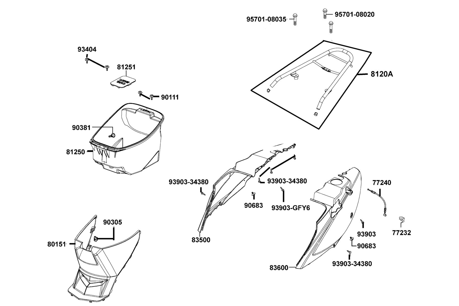 KYMCO AGILITY 50 (2005+) Body Cover and Luggage Box parts diagram