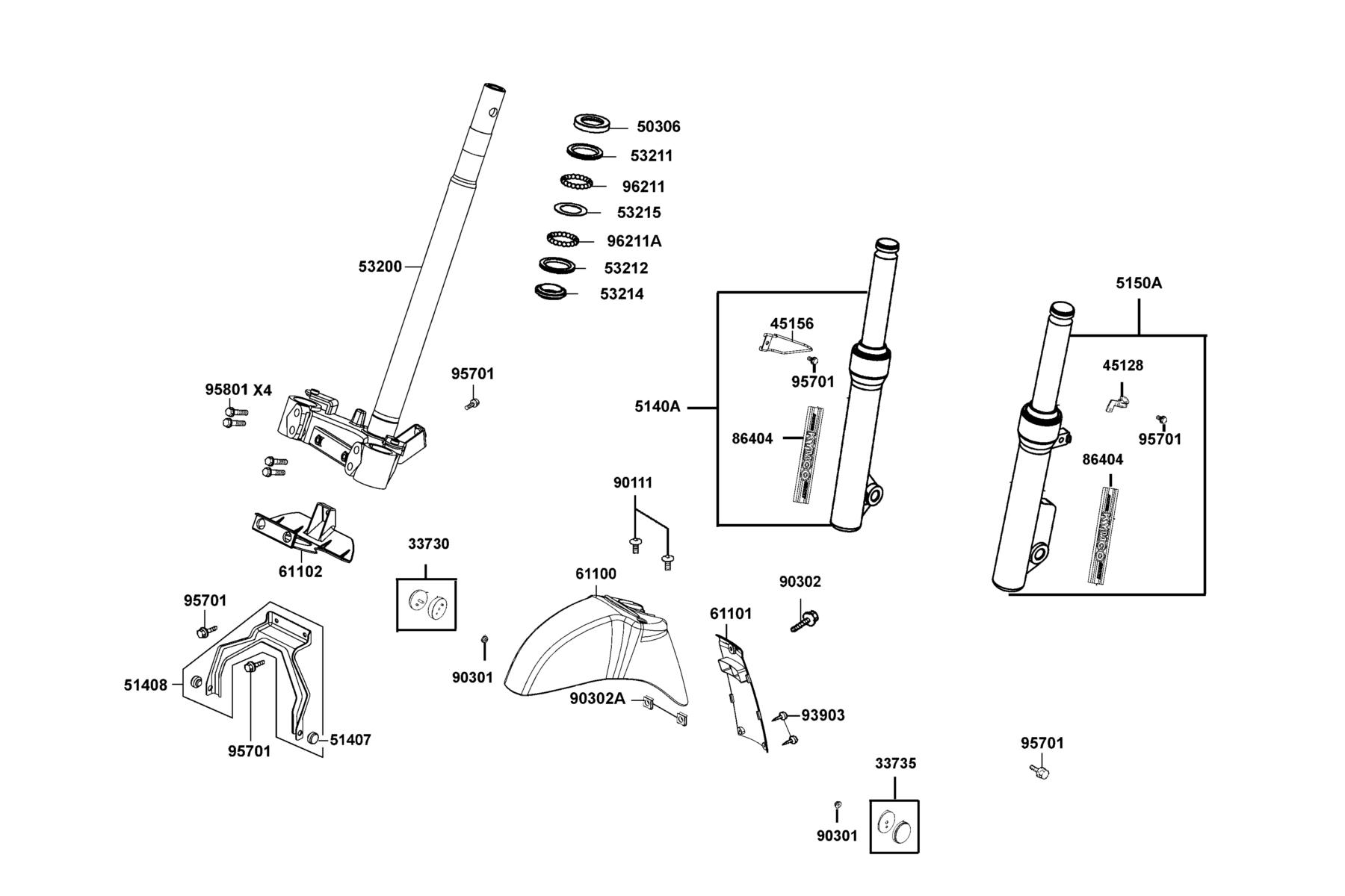 COMPAGNO 110i (2016~) Front Fork ● Front Cushion●Fender Fr parts diagram