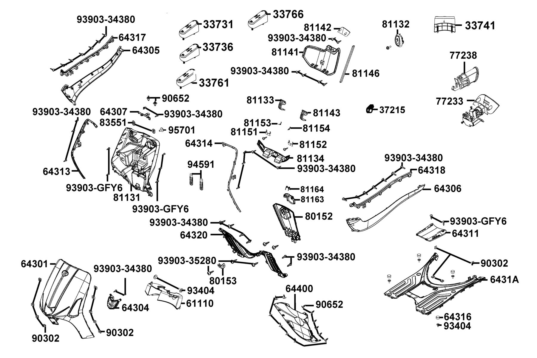 LikeII 150i ABS Noodoe (2020 Front Cover ● Front Fender parts diagram