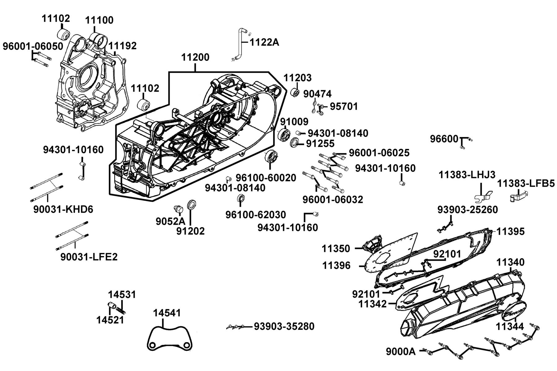 Like 150i Noodoe ABS (2023) Crank Case parts diagram