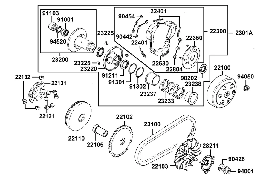 E06 Driven Pulley parts diagram