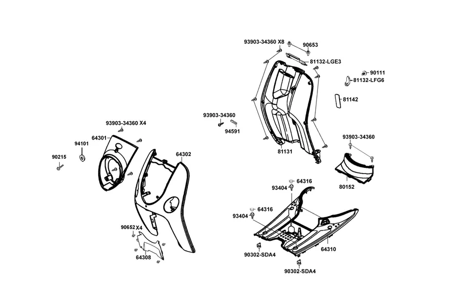 F05 Front Cover and Floor Panel parts diagram