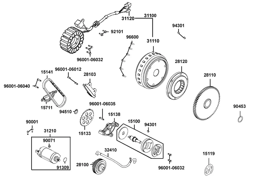 E06 Starting Motor and Generator parts diagram