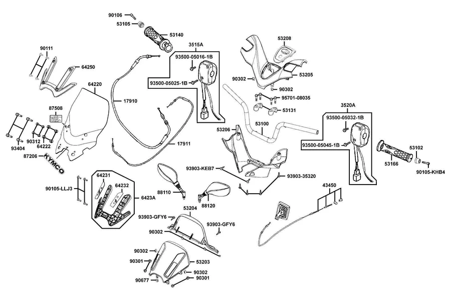 F03 Handle Steering and Handle Cover parts diagram