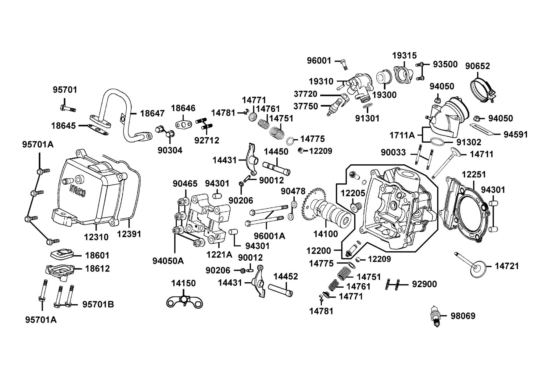 KYMCO XCITING 250 (2008-2008) Cylinder Head Cover and Cylinder Head parts diagram