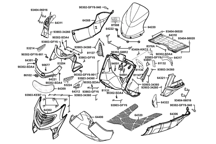 F05 Front Cover and Floor Panel parts diagram