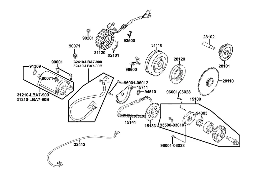E06 Starting Motor and Generator parts diagram