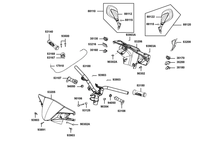 F03 Handle Steering and Handle Cover parts diagram