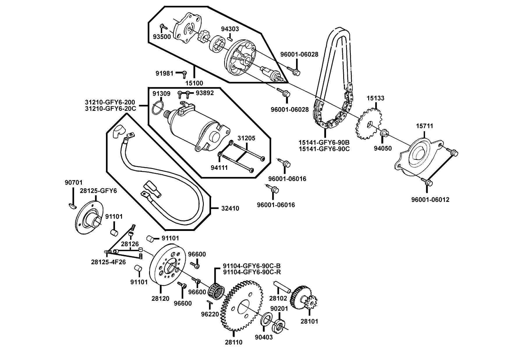 KYMCO PEOPLE 150 (2012+) Starting Motor and Oil Pump parts diagram